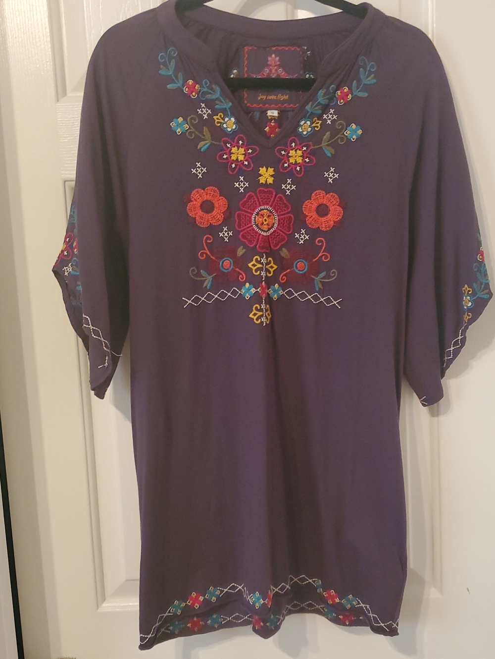 Johnny Was Purple Embroidered V-Neck Tunic